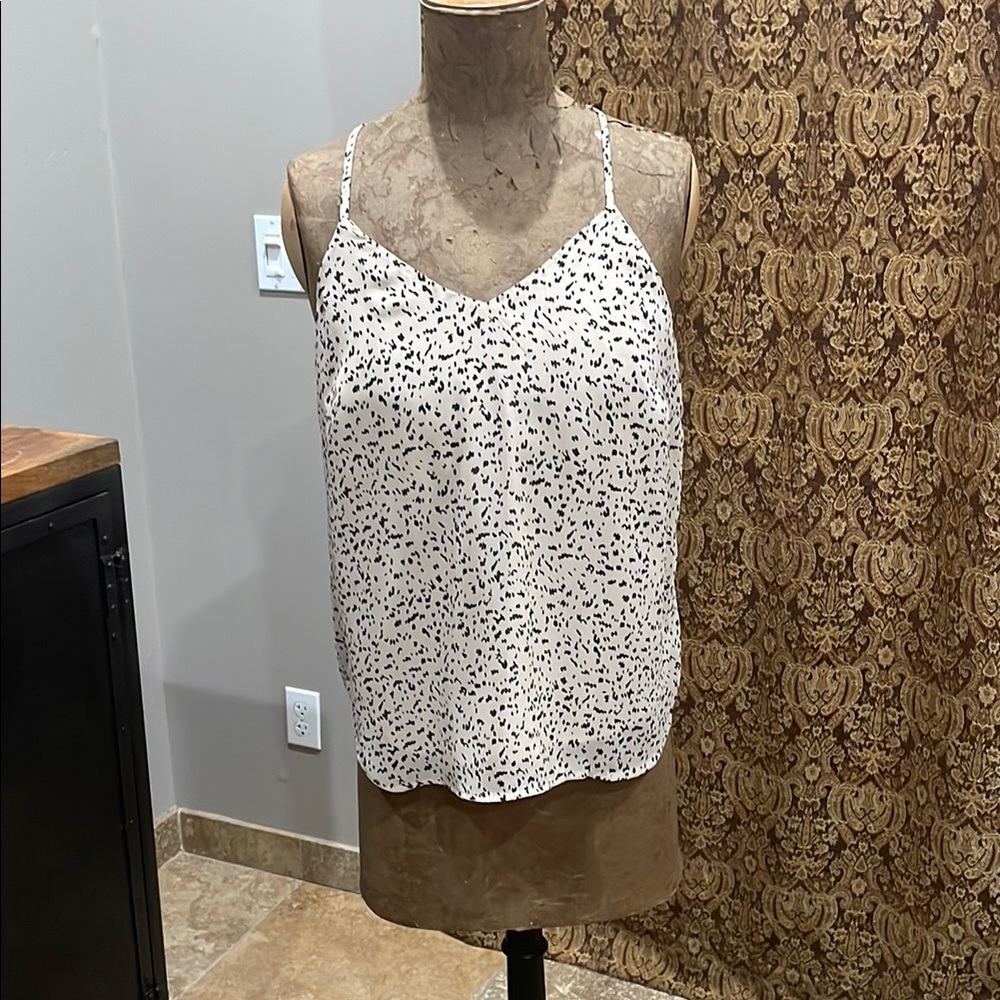 Chic White and Cream Fitted Camisole with Playful Dots